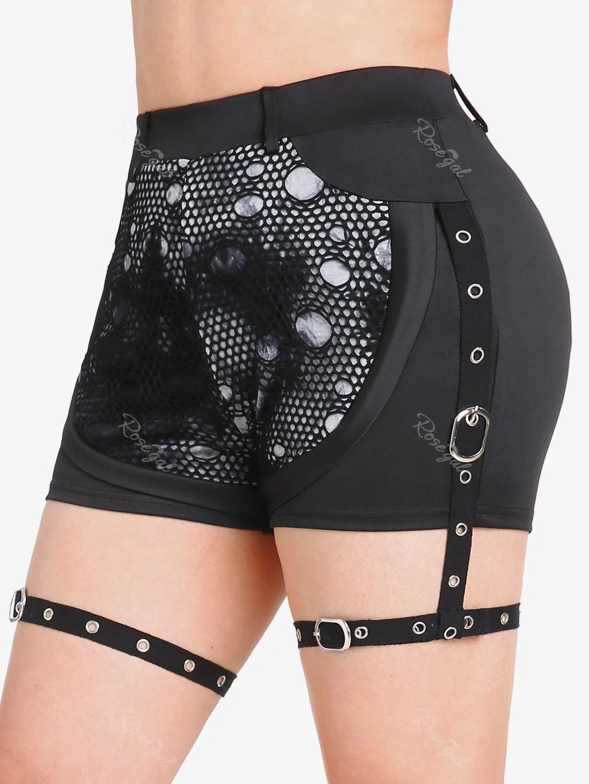 Gothic Mesh Overlay Tie Dye Grommets Buckle Garter Shorts - 3x | Us 22-24