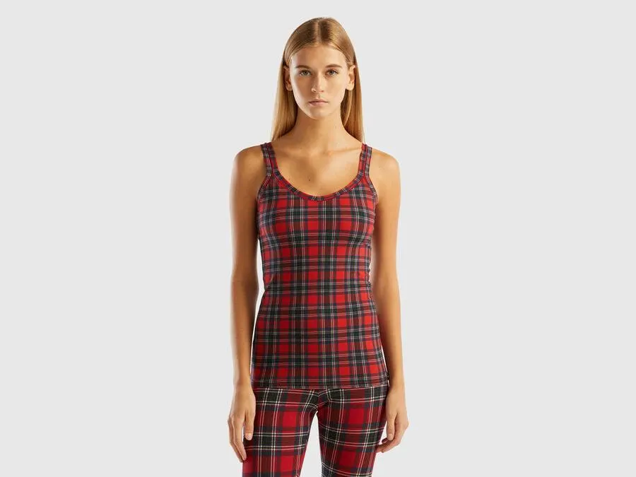 Red tartan tank top in super stretch organic cotton