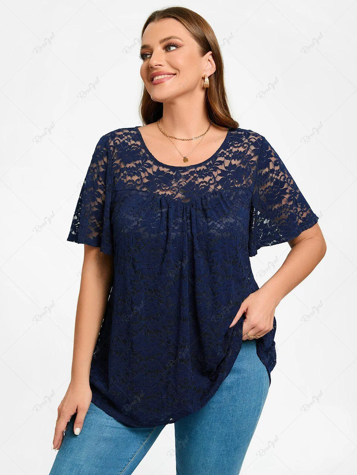 Plus Size Lace Flutter Sleeves Tee - 1x | Us 14-16
