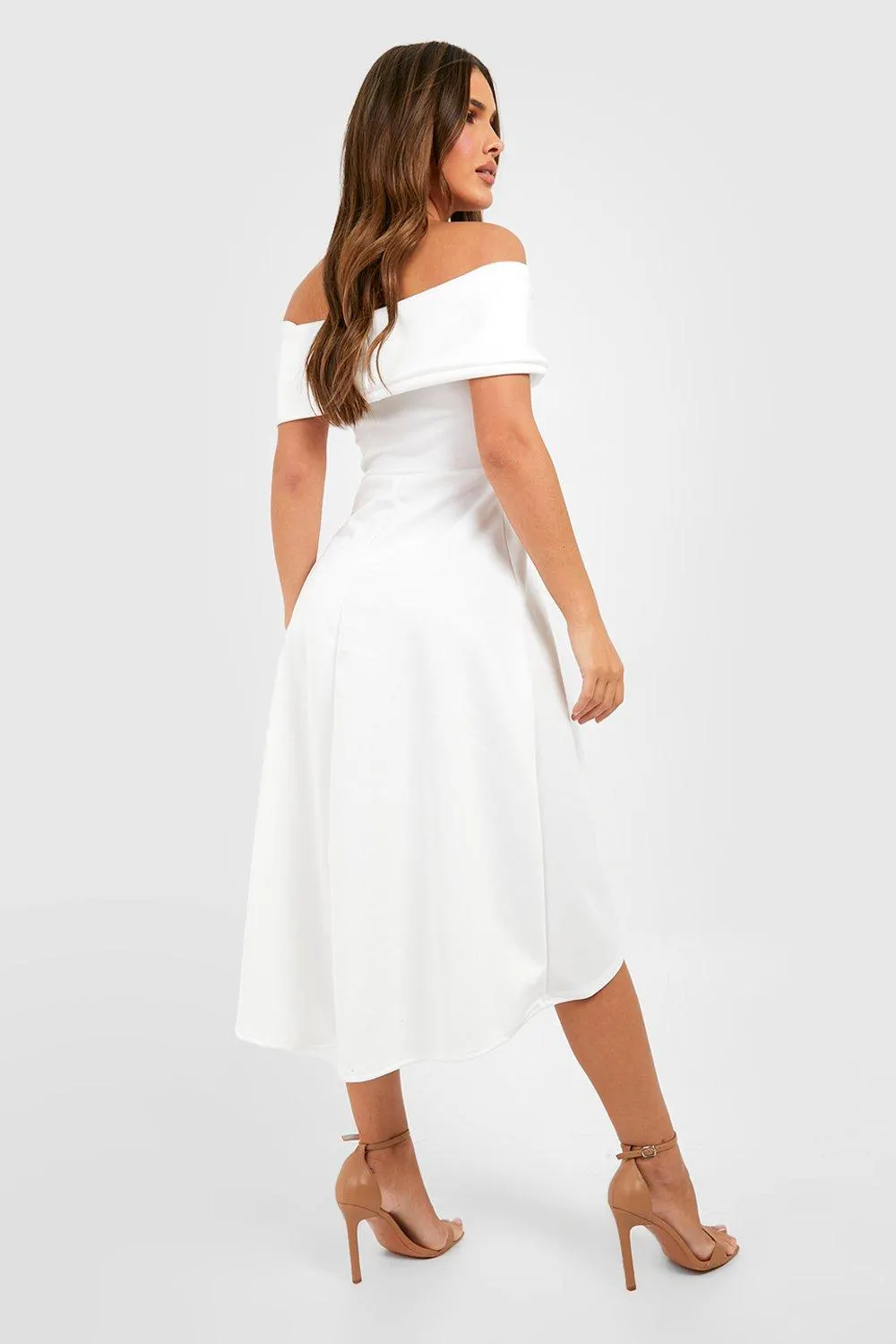Off The Shoulder Dip Hem Skater Dress