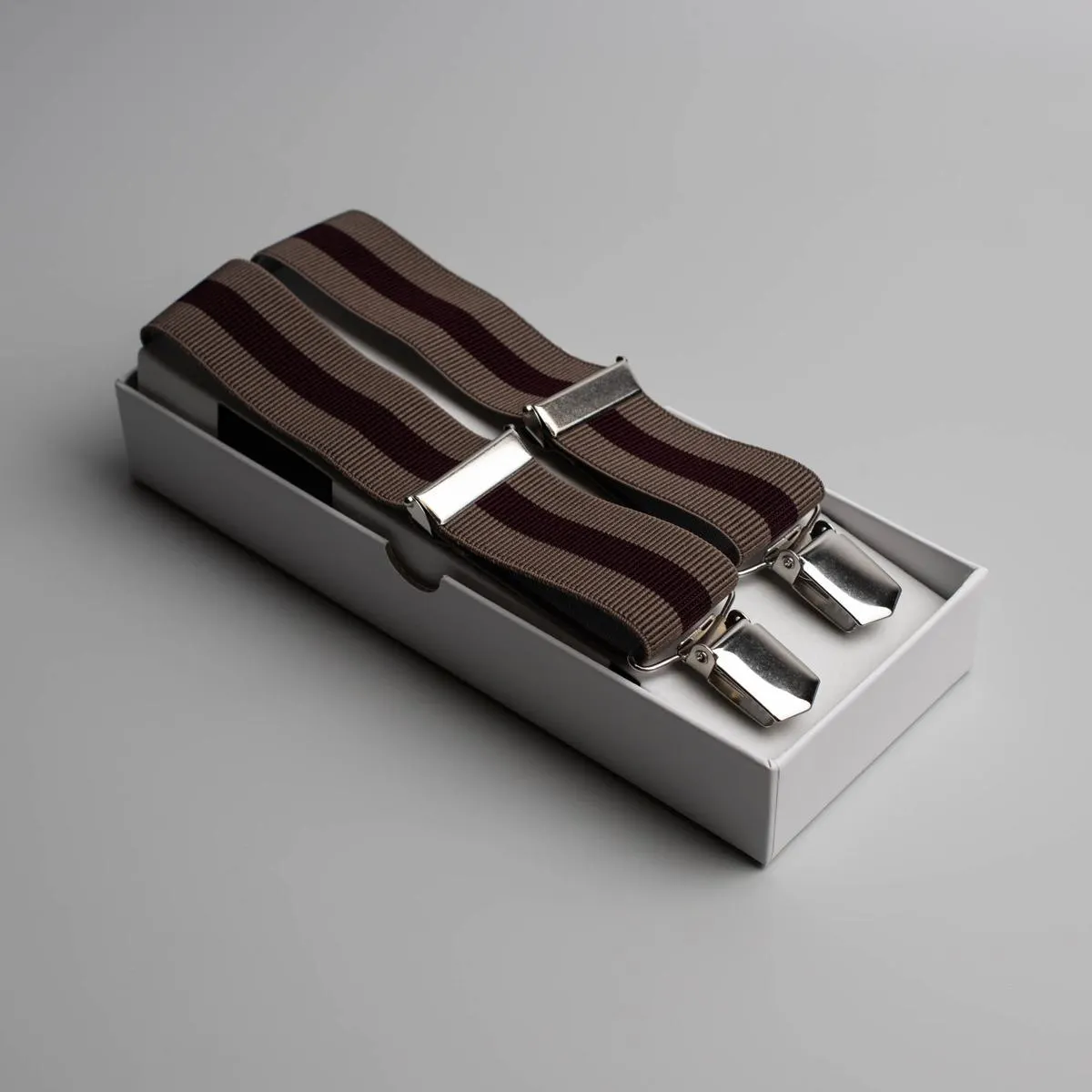 Striped suspenders beige and burgundy