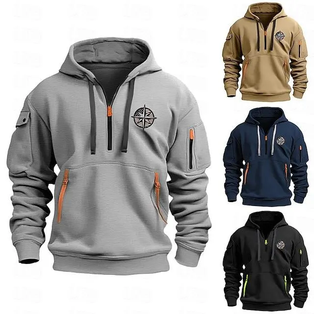 Men's Hoodie Quarter Zip Hoodie Black Navy Blue Khaki Gray Hooded Plain Pocket Sports & Outdoor Daily Holiday Streetwear Cool Casual Spring & Fall Clothing Apparel Hoodies Sweatshirts