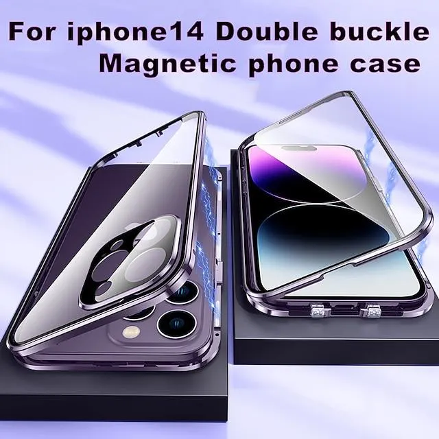 Phone Case For Apple Magnetic Adsorption With Camera Lens Protector iPhone 14 13 12 11 Pro Max Plus Bumper Frame Plating Magnetic Solid Colored Tempered Glass