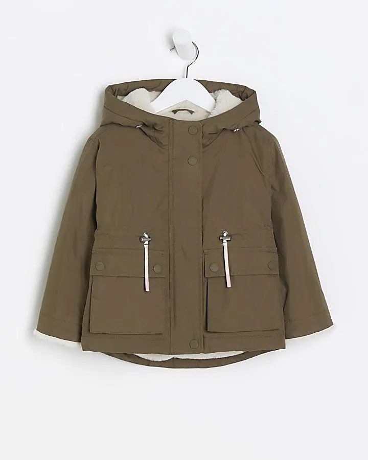 Mini girls khaki short parka jacket