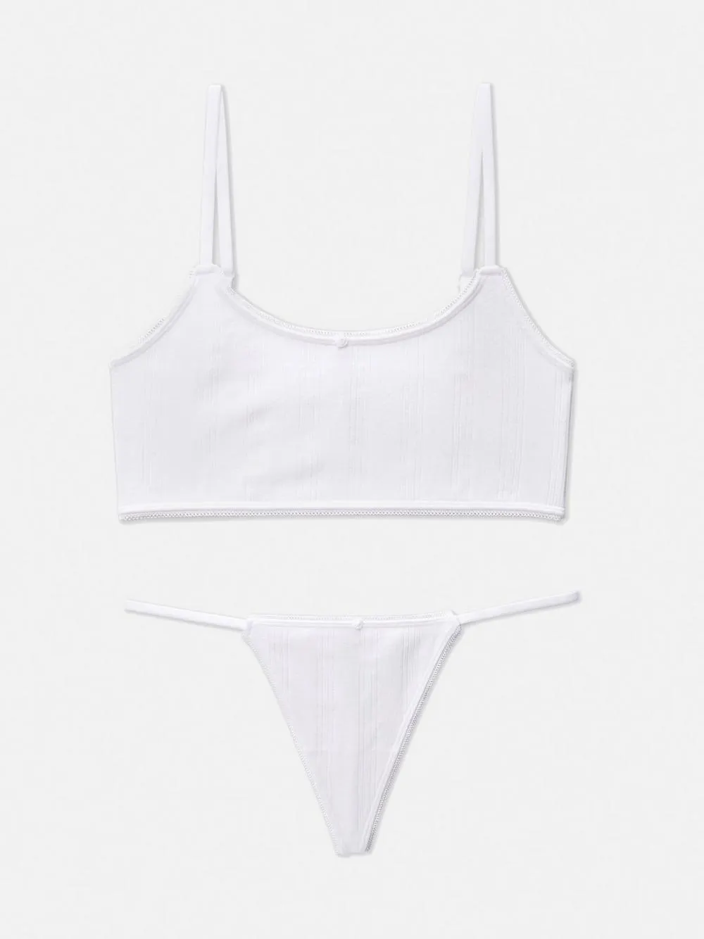 Pointelle Cropped Vest and Thong Set