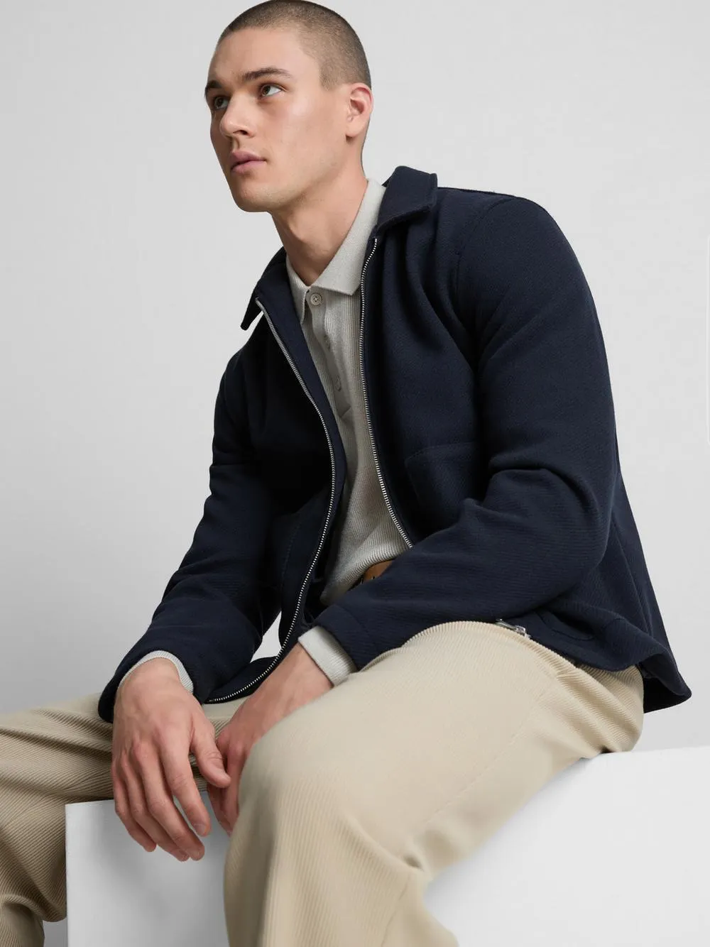 Zip-Up Twill Harrington Jacket