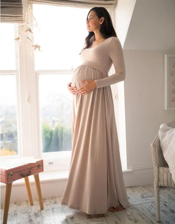 Long Sleeve Maternity to Nursing Maxi Dress – Blush
