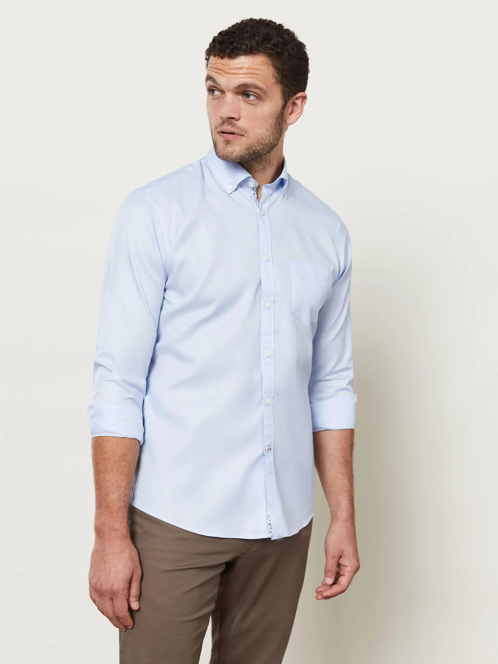 Plain Statement Twill Slim Fit Sky Blue Shirt