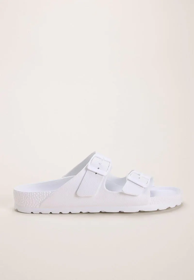 Older Girls White Double Strap Sliders