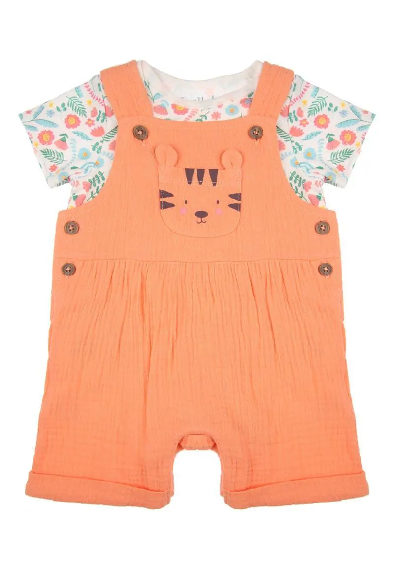 Baby Girl Orange Dungarees and Bodysuit Set