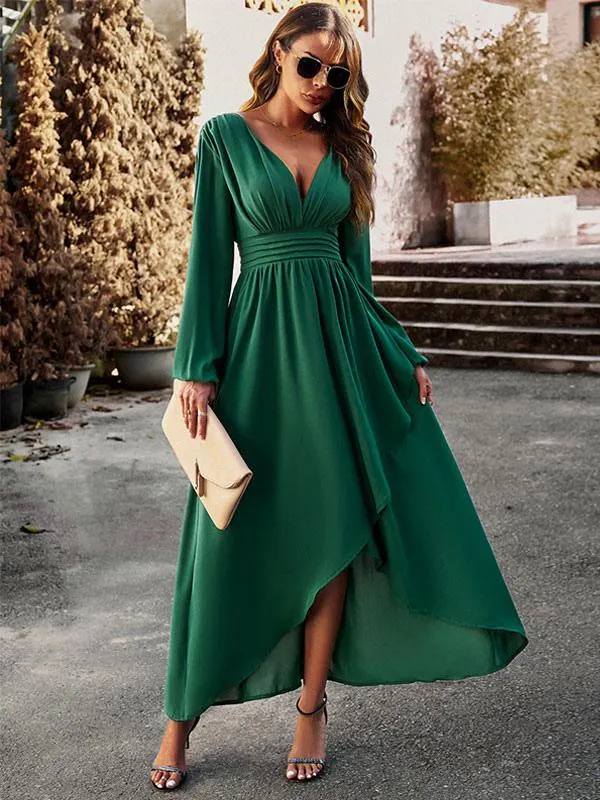 Maxi Dresses V-Neck Long Sleeves Fall Long Dress For Women