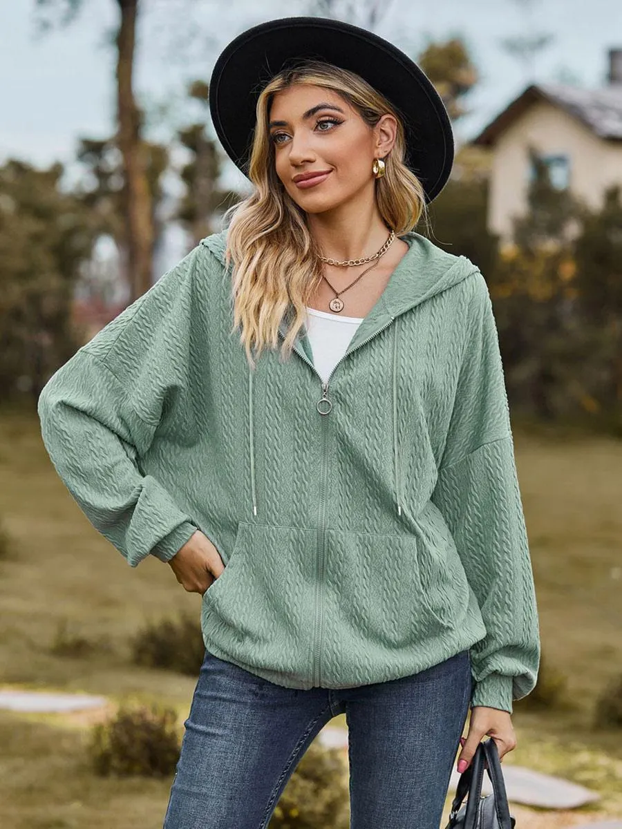 Hooded Jackets Zipper Casual Apricot Outerwear For Women