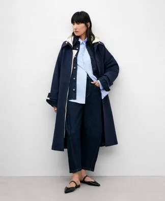 Detachable hooded straight trench coat