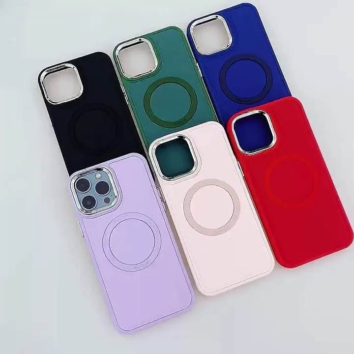 Phone Case For Apple With Magsafe iPhone 14 13 12 11 Plus Pro Max Bumper Frame Magnetic Card Holder Slots Solid Colored Silicone