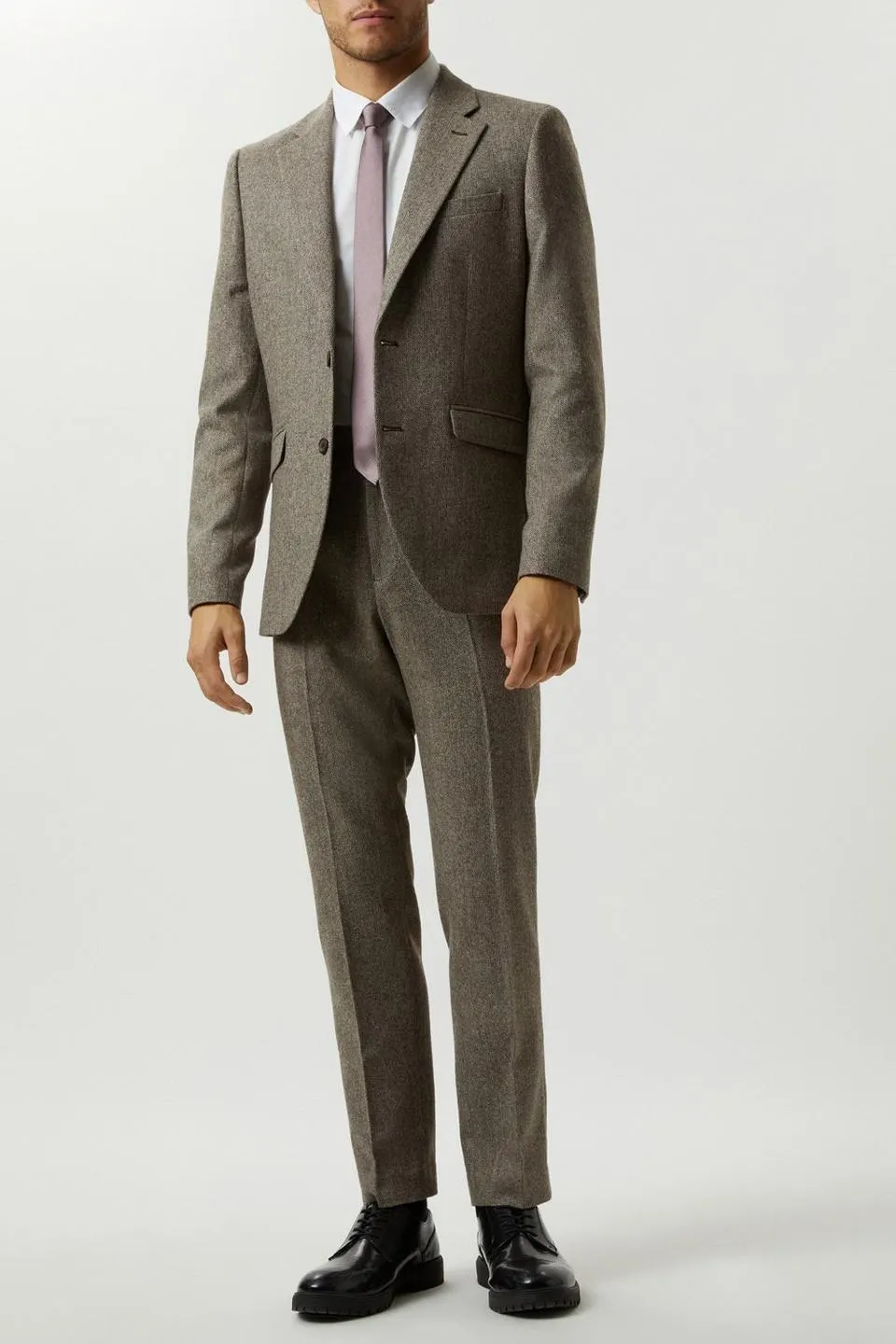 Slim Fit Neutral Basketweave Tweed Suit Jacket