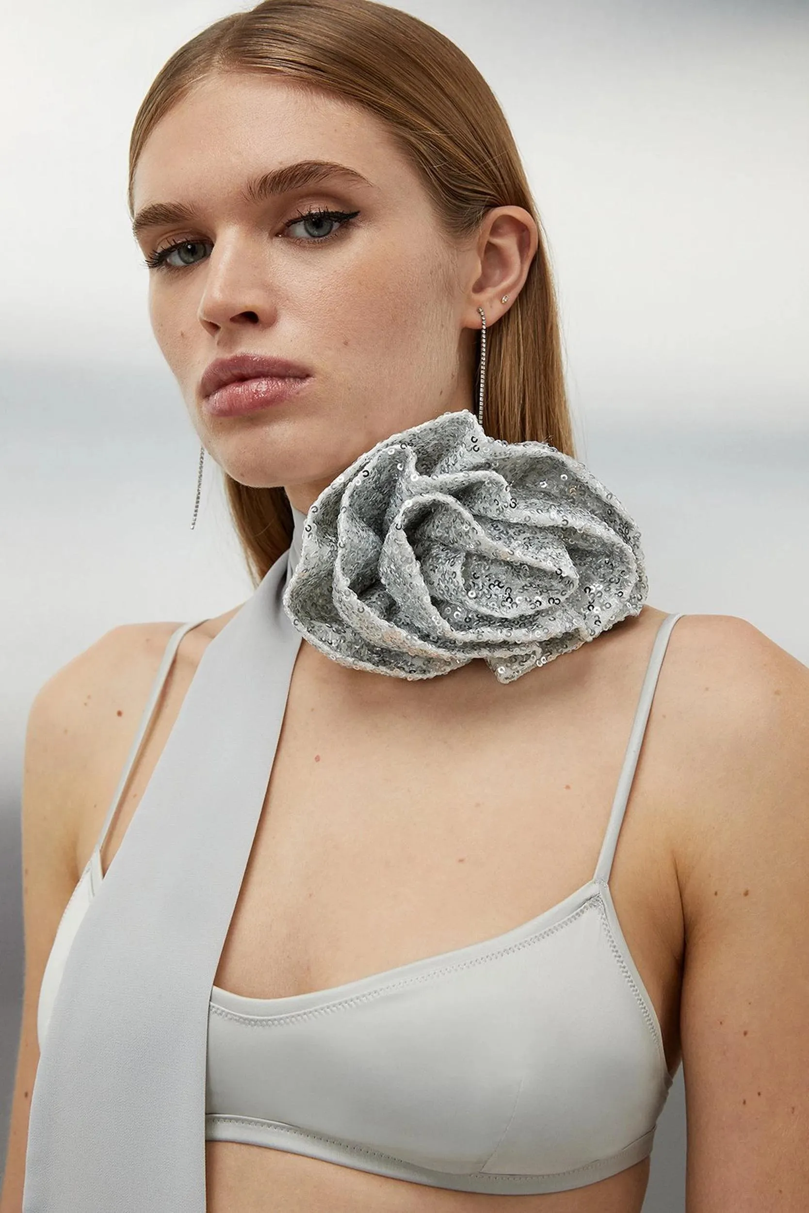 Sequin Rosette Neck Tie