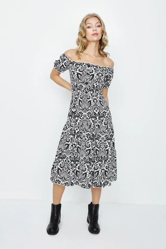 Mono Baroque Print Bardot Tea Dress