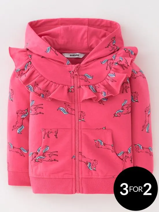 Girls Unicorn Frill Hoody - Pink