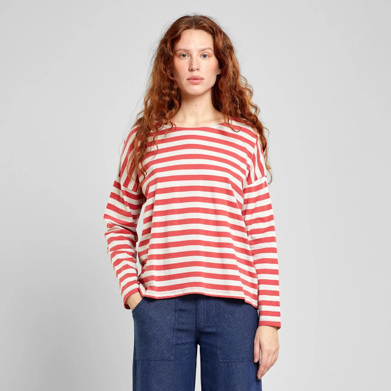 Top Humledal Stripes Mineral Red/Oat White