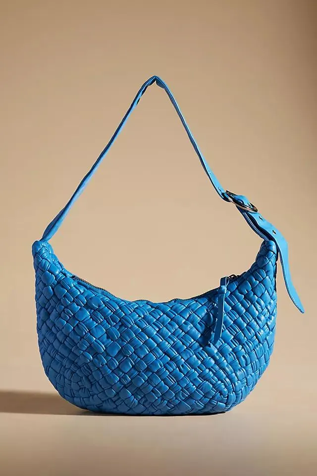 Woven Leather Half-Moon Shoulder Bag