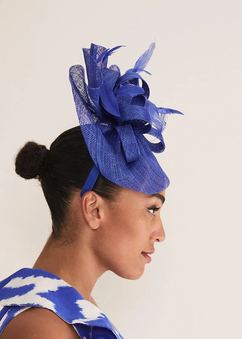Blue Bow And Feather Fascinator