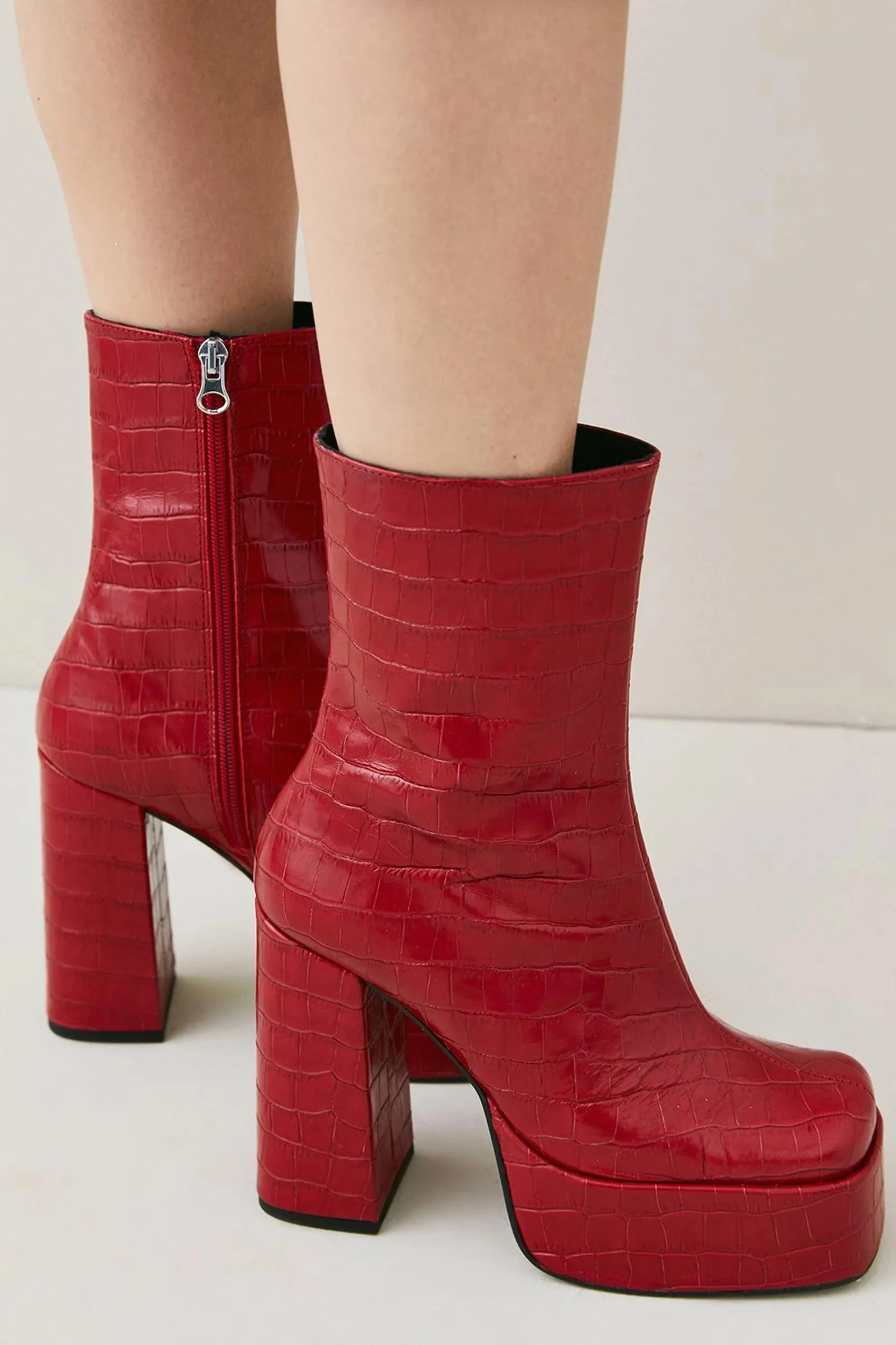Leather Red Croc Platform Boot