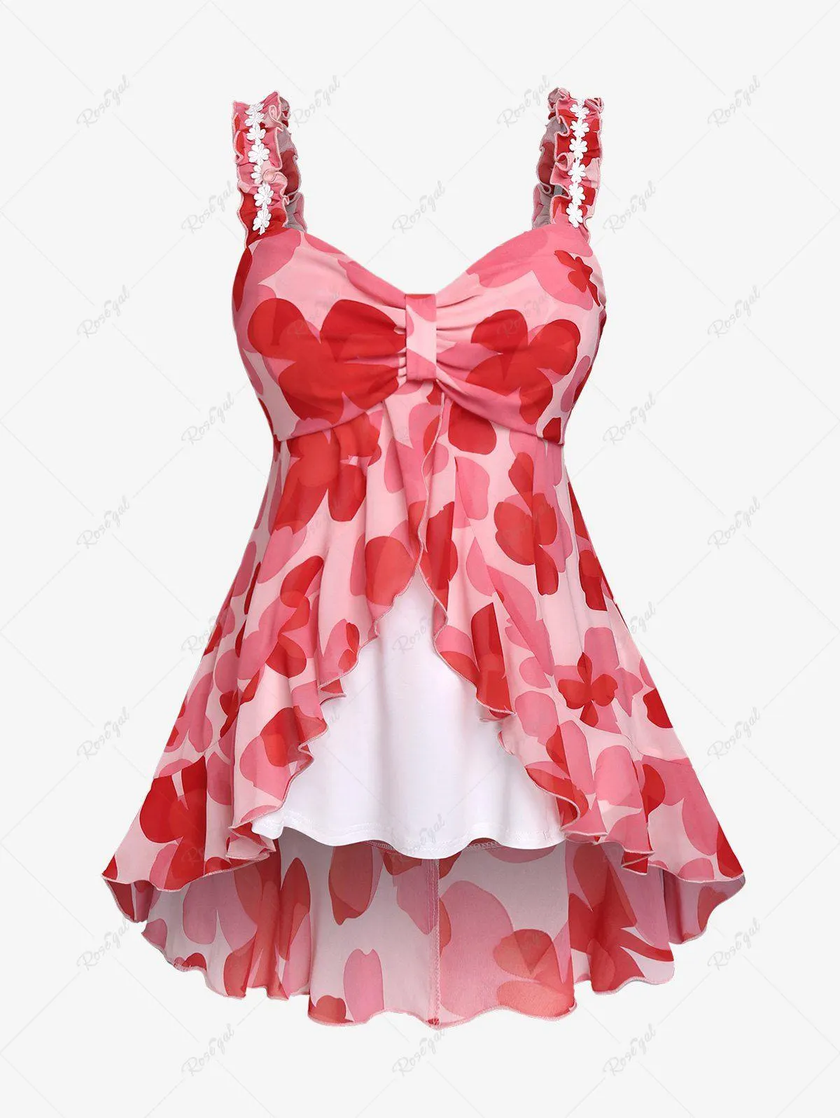 Plus Size Frilled Floral Print Ruffled Tank Top - M | Us 10