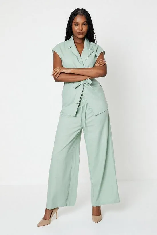 Linen Look Tie Waist Trouser