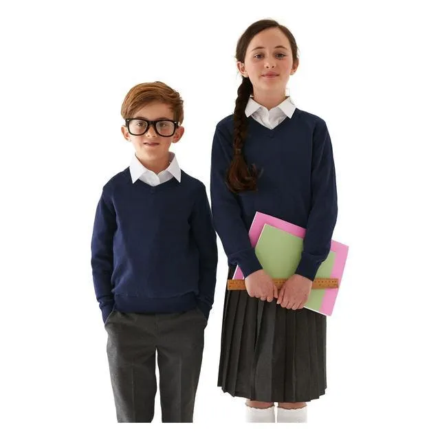 M&S 2pk Pure Cotton School Jumper, 3-12 Years, Navy