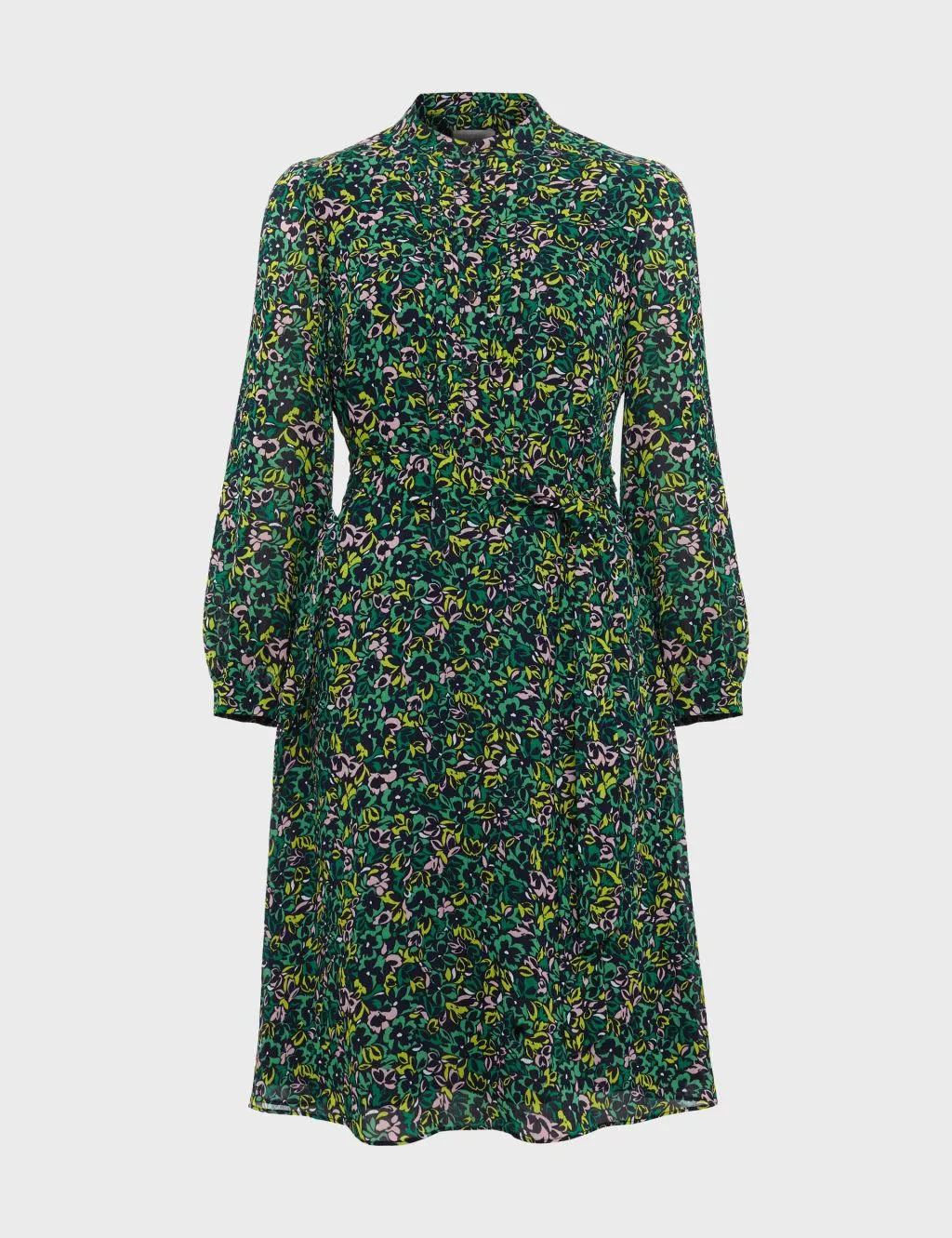 Floral Belted Knee Length Waisted Dress