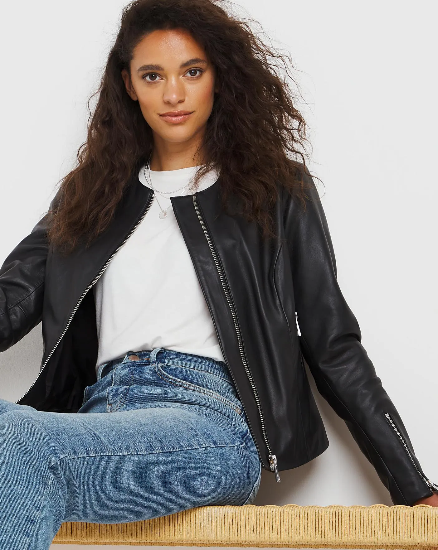 Collarless Leather Biker