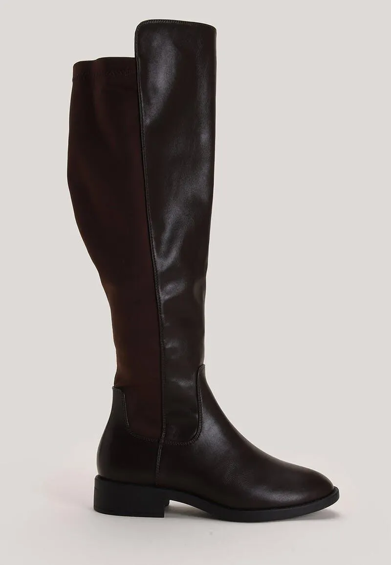Womens Plain Mid Brown Riding Boots