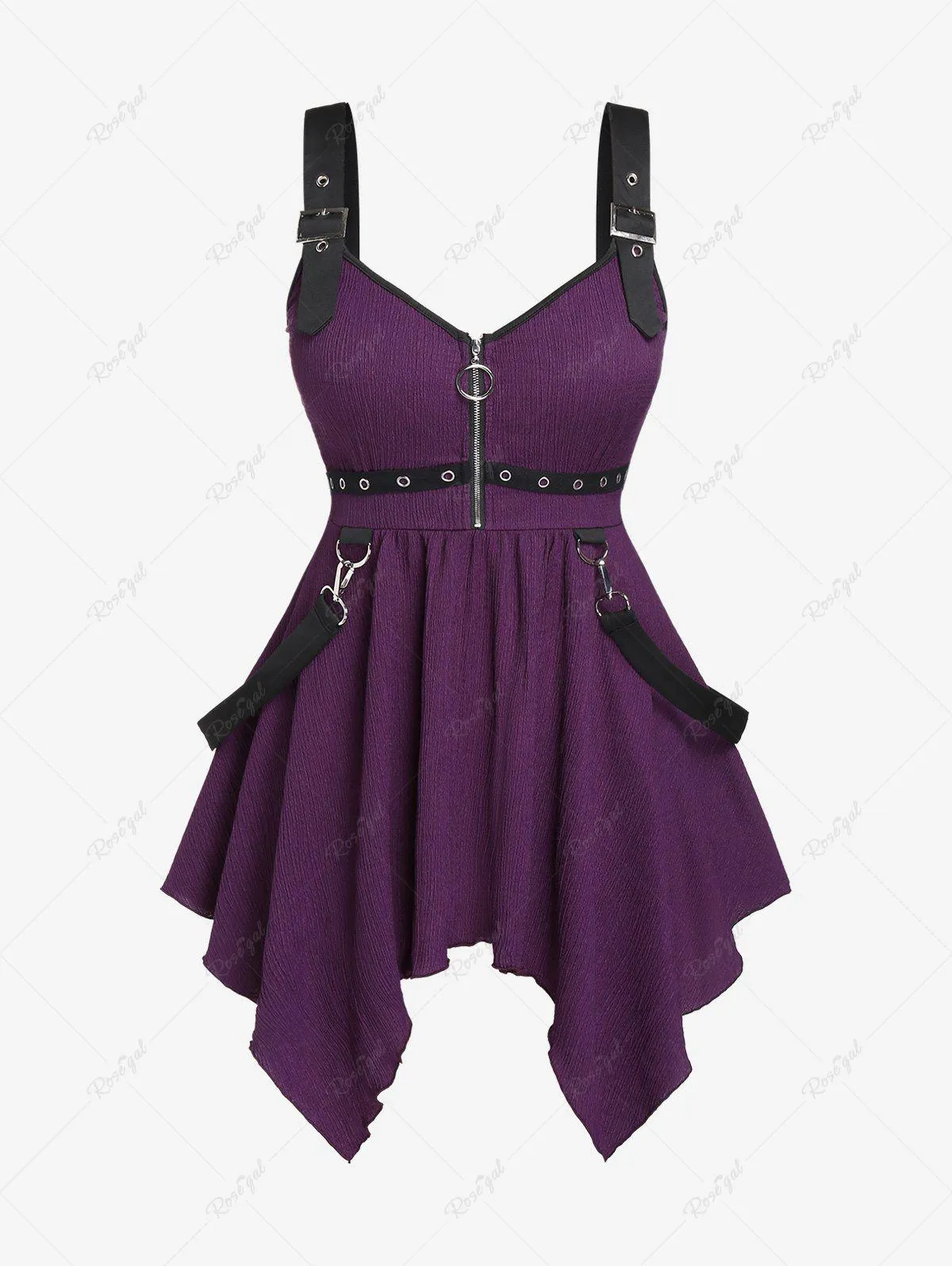 Plus Size Buckle Zipper Grommets Handkerchief Cami Top - L | Us 12