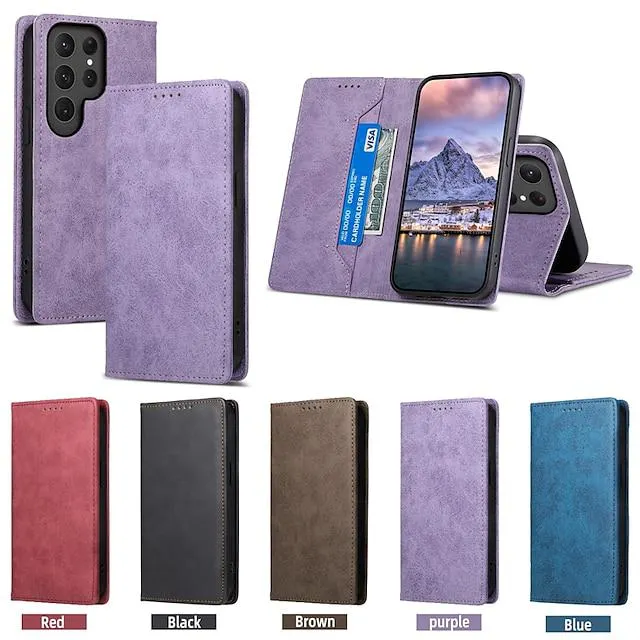 Phone Case For Samsung Galaxy Wallet Case S22 Ultra Plus S21 FE S20 A54 A73 Anti-theft With Card Holder Magnetic Flip Solid Colored TPU PU Leather