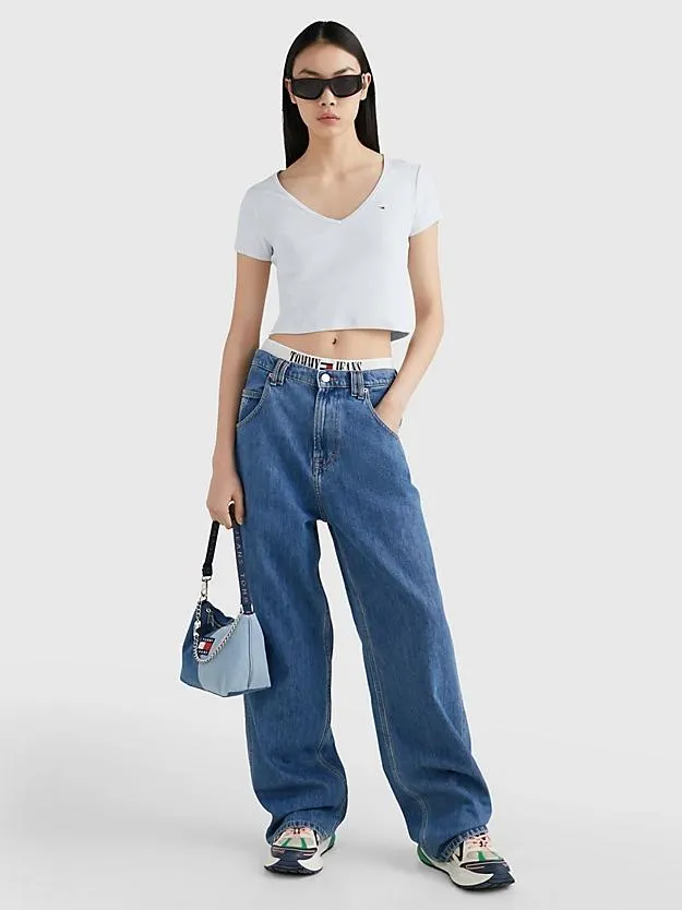 Essential Ribbed V-Neck Cropped T-Shirt