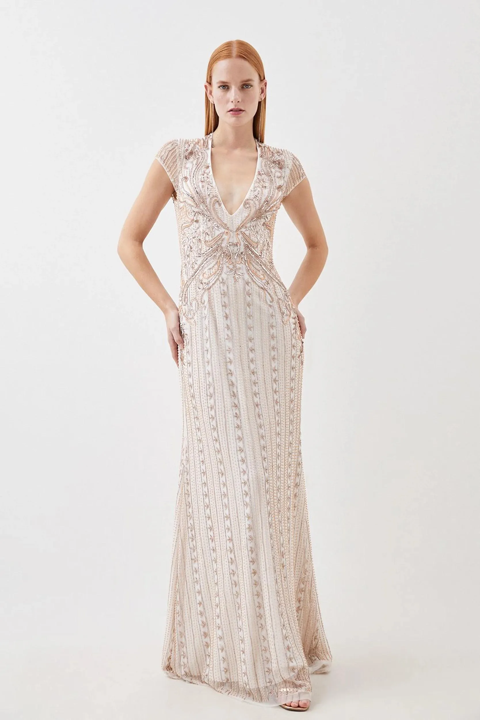 Crystal Embellished Cut Out Maxi Dress