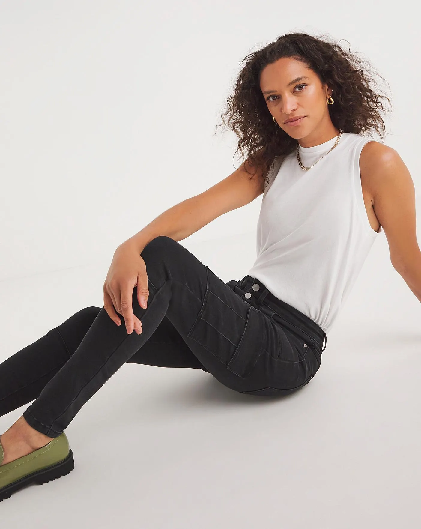 Washed Black Cargo Skinny Leg Jeans