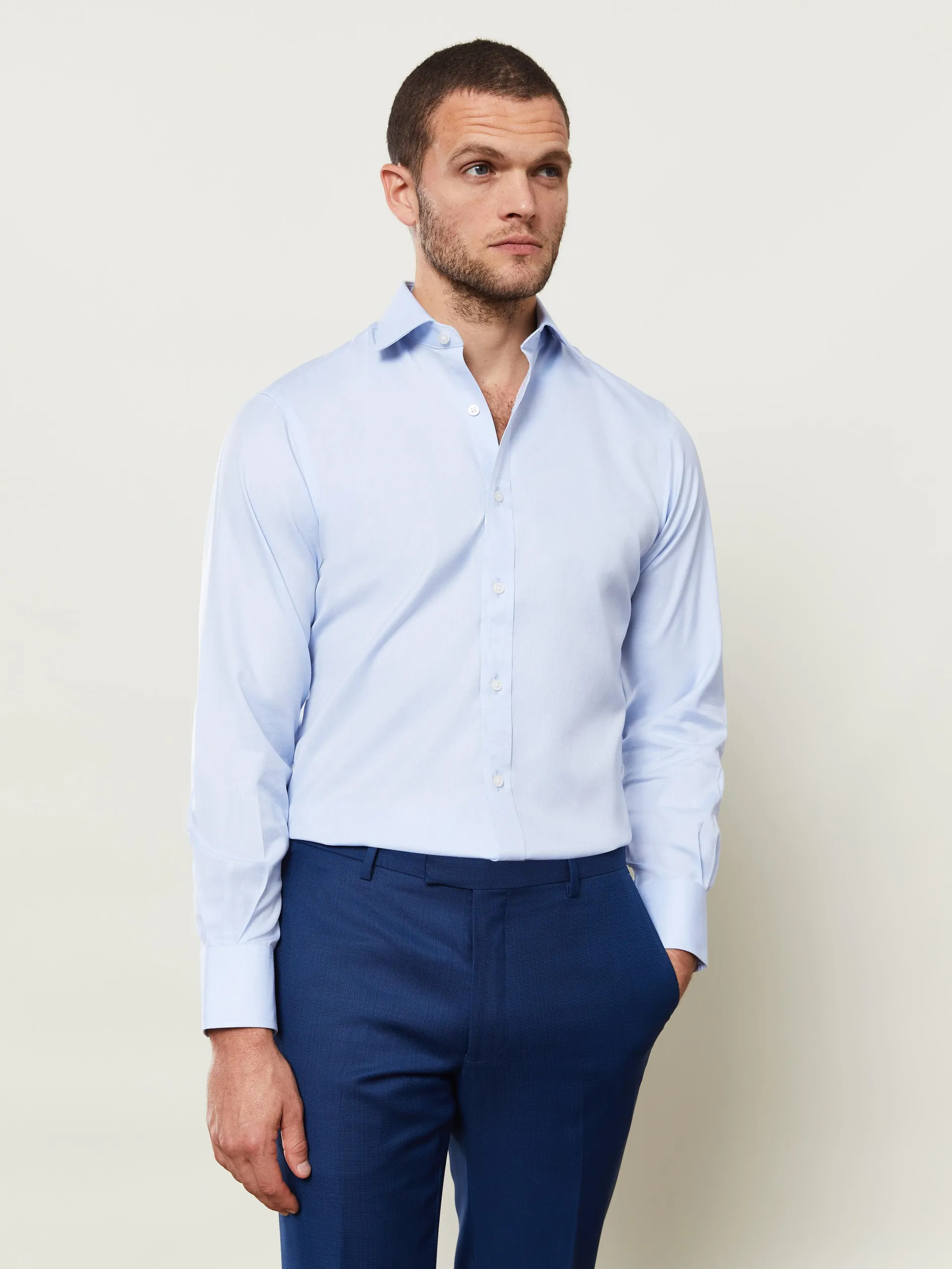 Non-Iron Sky Blue Twill Regular Fit Shirt