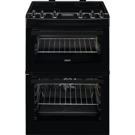 Zanussi ZCV66250BA 60cm Double Oven Electric Cooker with Ceramic Hob - Black