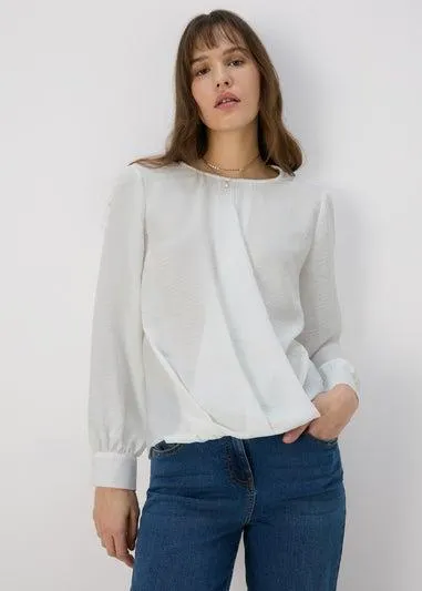 White Front Wrap Pleat Hem Wrap Top - Size 8