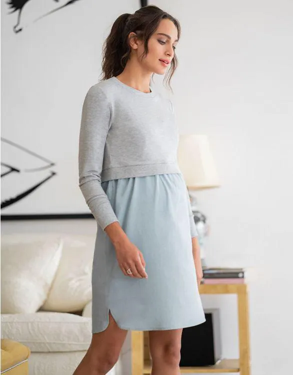 Cotton Maternity & Nursing Dress with Sweatshirt Top
