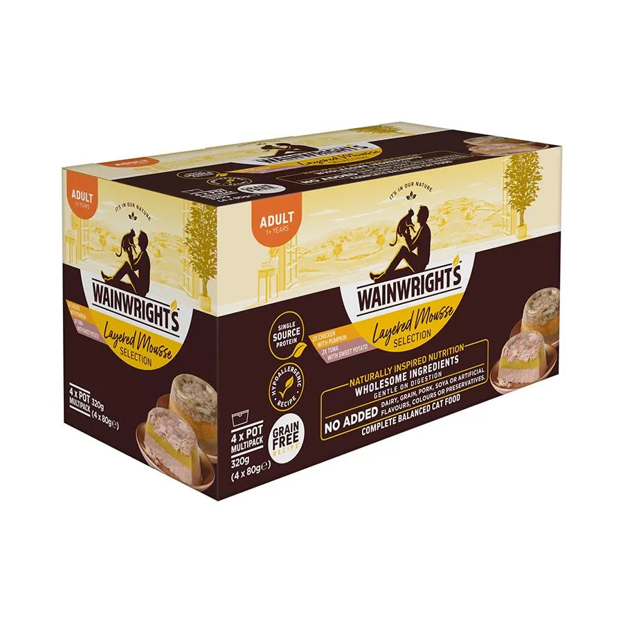 Wainwright's Grain Free Adult Cat Wet Food Layered Mousse Selection 4x80g