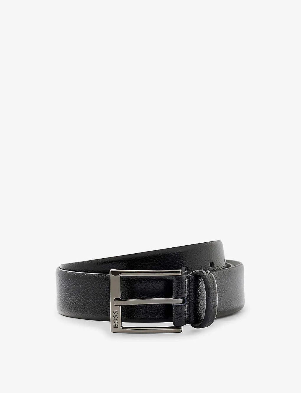 Business logo-embossed buckle leather belt