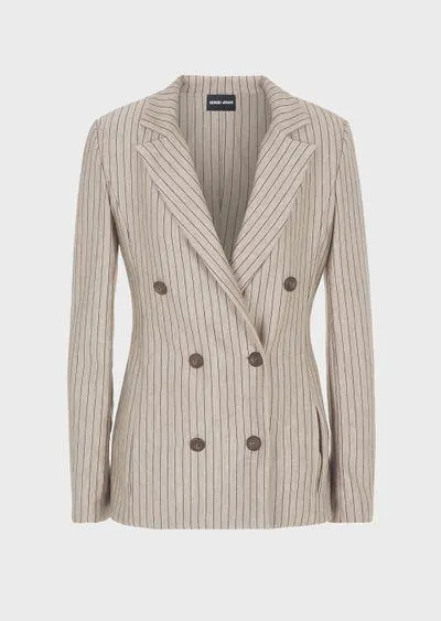 Pinstriped cashmere jersey and silk double-breasted jacket