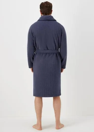 Navy Embossed Bonded Dressing Gown - Small