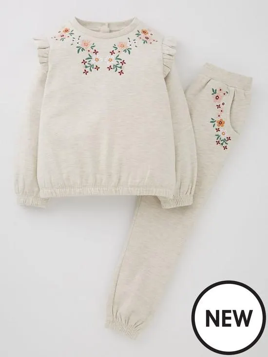Lucy Mecklenburgh Girls Floral Embroidered Sweat Top & Jog Set - Multi