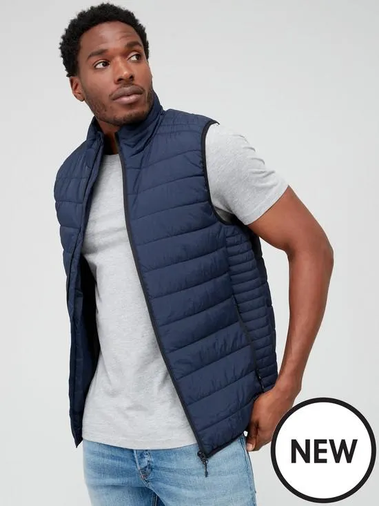 Crinkle Nylon Lightweight Padded Gilet - Navy