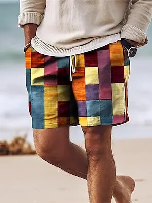 Men's Board Shorts Swim Shorts Swim Trunks Drawstring with Mesh lining Elastic Waist Color Block Colorful Quick Dry Short Holiday Beach Hawaiian Casual Yellow Pink Micro-elastic