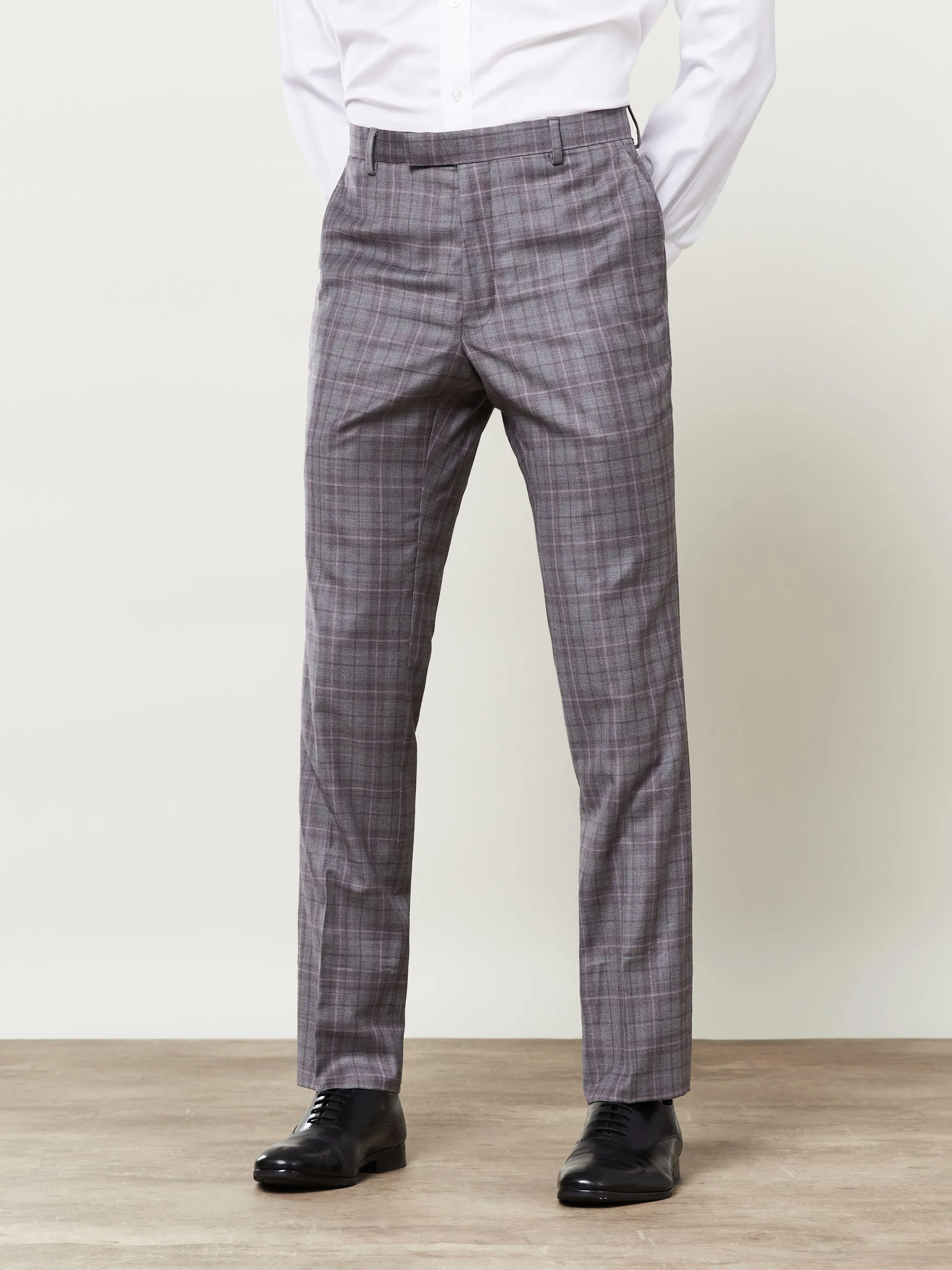 Highgrove Woven in Italy Slim Fit Grey Check Trousers
