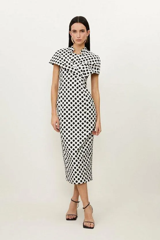Petite Tailored Jacquard Spot Midi Pencil Dress
